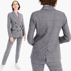 J. Crew Glen Plaid Classic Grey Blue Ruffle Pocket Double Breasted Blazer Size 8